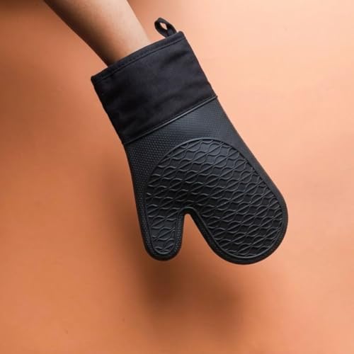 Luva de Silicone Térmica Resistência Suporta calor até 220°C Forro Interno Macio À Prova de Calor Antiderrapante e Impermeável Luva Para Forno e Fogão Premium Segurança e Conforto (Preto)