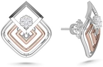 MEZZOTEK Women's 18K Stud Earrings (0.07 Carat, G-H Color, SI Clarity) White Rose - Gold