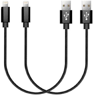 Lightning Cable Short 0.6ft 2 Pack Durable Nylon Braided Black for Apple iPhone iPad iPod Beats Pill+ Charger Cord by Artchros