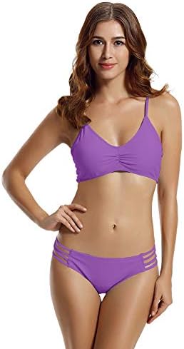 Women's Strap Side Bottom Halter Racerback Bikini Bathing Suits (FBA)