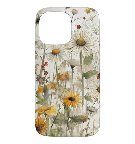 Wildflowers Botanical Daisy Flowers Dandelion Dragonfly Case for iPhone 14 Pro…