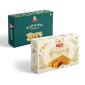 Lal Sweets Combo Pack of Mysore Pak Signature 400g and Kaju Katli 400g || Made with Fresh and Healthy Cashew Nuts || Cow Ghee Mysuru Sweet || Traditional Combo Mithai