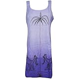 Mogul Womens Beach Dress Palm Tree Embroidery Tie Back Boho Hippie Shift Dresses