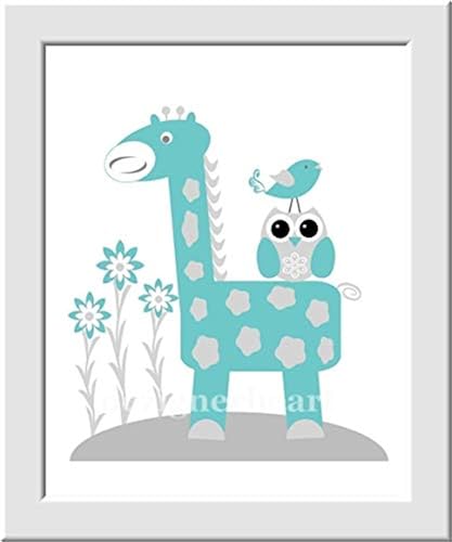 Baby Boy Nursery Wall Art Teal Gray Elephant Giraffe Personalized Monogram  Name Dream Big Boy Quotes Chevron O