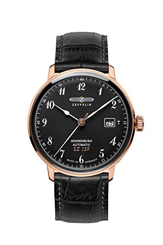Zeppelin Series LZ129 Hindenburg Men&amp;#39;s Automatic Date Watch Black and Rose Gold 7068-2