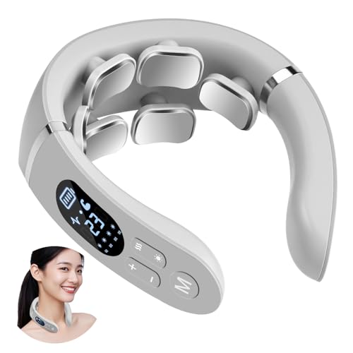 Neck Massager, 6 Heads Portable Electric Massager with 42°C Thermal Therapy, 12 Modes 22 Levels, Smart Voice Function, LCD Display, Suitable for Home and Office
