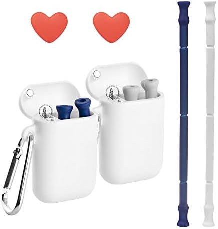 Collapsible Reusable Drinking Straws, TAKEBEST 2 Pack Reusable Drinking Straws Premium Food-Grade Folding Straws Portable Set with Case Holder & Cleaning Brush for Travel