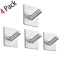 LOOTI Adhesive Wall Hooks, Towel Hooks with Space Aluminum On Home Bathroom Kitchen Ideal for Robes, Umbrellas, Clothes, Bags, Coats, Calendars, Keys - 4 Packs