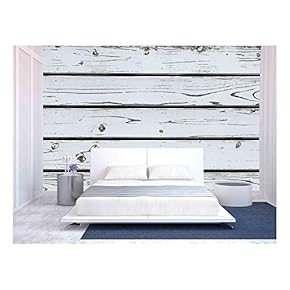 White Wood Plank Wall Texture Background - Removable Wall Mural | Self-Adhesive Large Wallpaper - 66x96 inches
