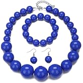 Hand made Pearl Statement Necklace for Women Chunky Large Simulated Pearl Statement Necklace Bracelet Earring Set