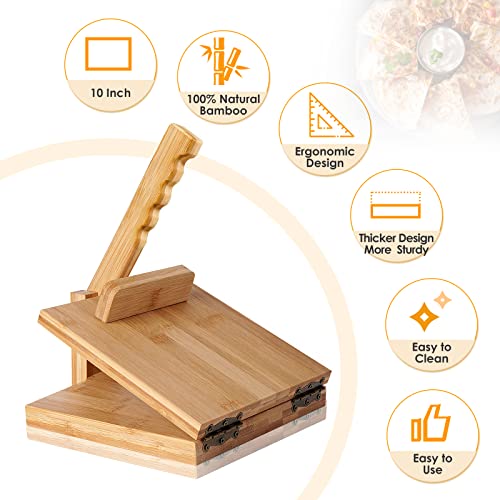 Tortilla Press 10 Inch Roti Maker Large Bamboo Wood Tortilla Press with