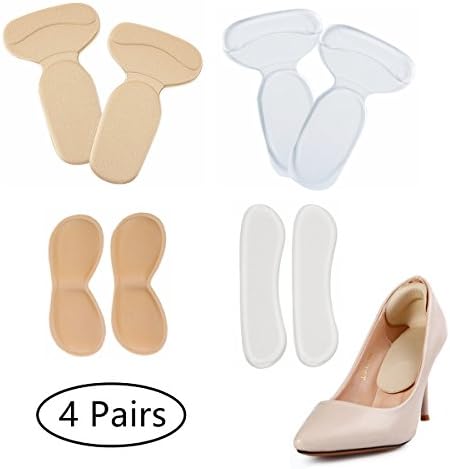 TYMANO 4 Pairs Heel Cushions Heel Pads, Anti Abrasion and Shock Absorption Gel Inserts Insoles Liners Pads for Heel Fall Off Heel Blister
