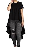 YouSun Women's Casual Chic Blouse Short Sleeve Round Neck Dovetail Hem T-Shirt