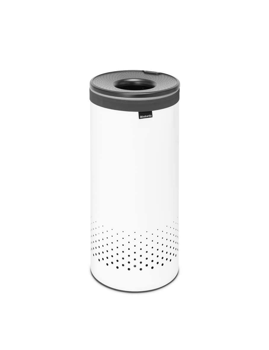 Brabantia - Laundry Bin - Handsfree Plastic Lid - Portable Laundry Bag Inside - Quick-drop Opening - Basket with Ventilation Holes - Non-Scratching Bottom - Corrosion Resistant - White - 35L