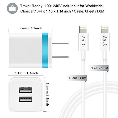 image for AAJO Phone Charger 2 Pack USB Cable with Dual Port Wall Charger Adapte