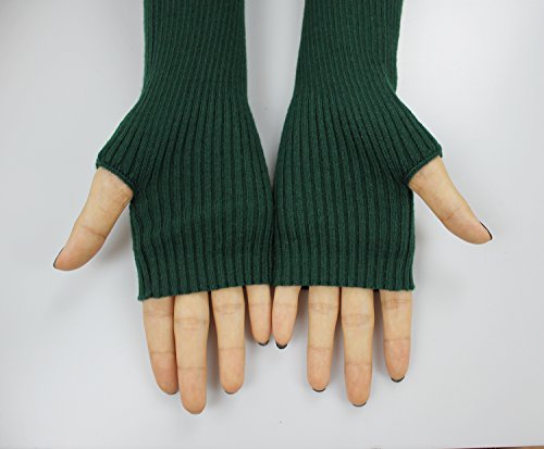 Farlenoyar Women Knit Cashmere Soft Winter Warm Gloves Arm Warmer Long Fingerless Gloves (Dark Green)