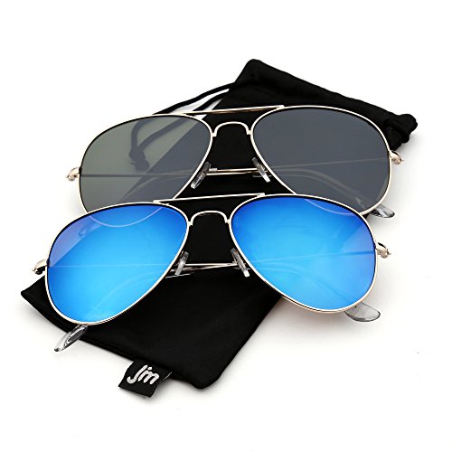 JM Retro Mirror Aviator Sunglasses Flash Tinted Lens Eyeglasses for Women Men UV400 2 Pack (Green & Blue) - Thumbnail 5