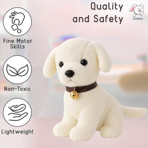 Storio Soft Plush White Puppy Stuffed Animal with Bell Collar| Kids Animal Home Decor for Boys & Girls Soft Dog Plush Toy - 25cm 3