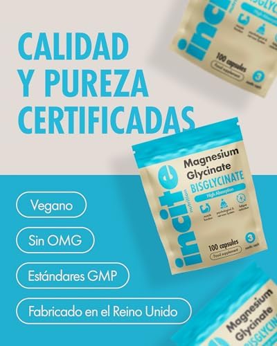 Magnesio bisglicinato - 500 mg - Alta potencia 100 capsulas veganas (3 meses suministro) - Bisglicinato de Alta Biodisponibilidad - Mejora del sueño - Glicinato de Magnesio para dormir
