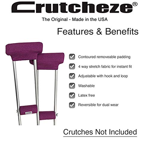 Crutcheze Premium USA Made Crutch Pad and Hand Grip Covers | Comfortable Underarm Padding Washable Breathable Moisture Wicking Orthopedic Products Crutches Accessories (Pink Heather)