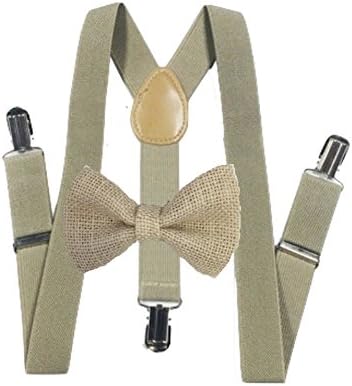 Burlap Bow ties and light brown suspenders Set Combo Mens (Light Brown)
