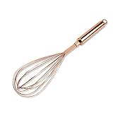 11 inch Stainless Steel Balloon Egg Whisk- Copper Coated-Rose Gold-Balloon Wire Whisk, Egg Frother, Milk Beater, Kitchen Utensil for Blending Whisking Beating Stirring
