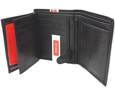 ODS:UK Luxury Soft Leather Trifold Wallet with Credit Card Slots, ID Window and Coin Pocket Medium Black