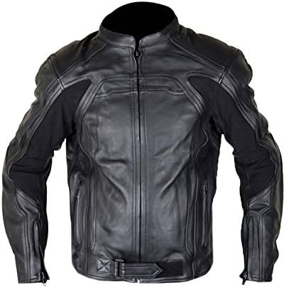 Biker Jacket for Men with Removable Armour in Genuine Cow Leather Hand-Stitched Jacket (XXS - 5XL) Black