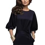Ladies Elegant Half Sleeve Body-con Pencil Slim Fit Chiffon Dress (XL, Navy Blue)