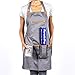 G.U.S Professional 5-Pocket Bib Tech Apron with Clear Phone Pocket & Adjustable Neck Strap. Gray, Cotton with Faux Leather Trim