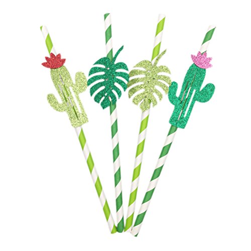 TOYMYTOY Paper Straws,Cactus Leaf Party Paper Straws for Birthday Party Supplies, Dessert Table Straw Decor,Pack of 24