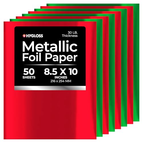 Hygloss Metallic Foil Paper - 50 Sheets Red and Green Shiny Papers - 8.5x10 Inc…