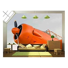 Adventure in The Sky, Old Airplane, Orange, North American T-6G Texan - Removable Wall Mural | Self-Adhesive Large Wallpaper - 66x96 inches