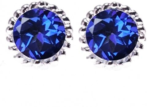 SheColour 1.2 Ct Round 6mm Natural Tanzanite Blue Topaz 925 Steerling Silver Stud Earrings