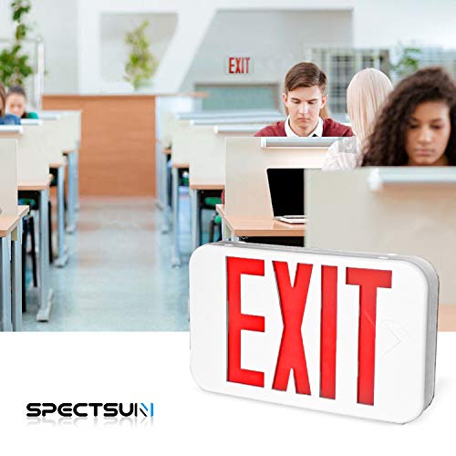 SPECTSUN LED Exit Sign with Battery Backup, Red Exit Light - 2 Pack, Hardwired Combo Exit Sign,120V/277V Exit Sign with Arrow, UL Exit Sign Lighting Interior/Stair, Wall Mount/Ceiling Exit Sign White