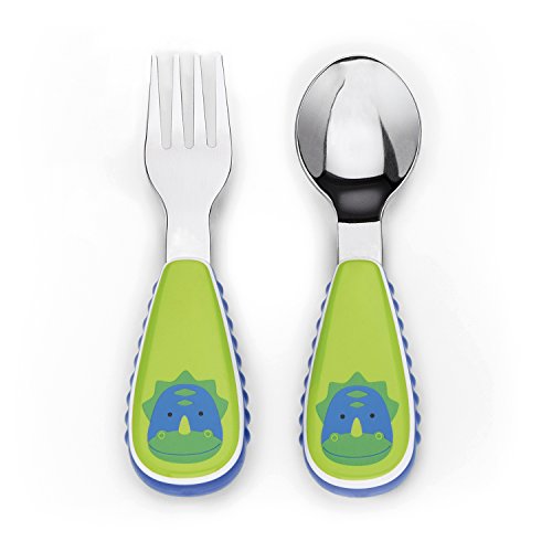 Skip Hop Baby Zoo Little Kid and Toddler Fork and Spoon Utensil Set, Multi Dakota Dinosaur