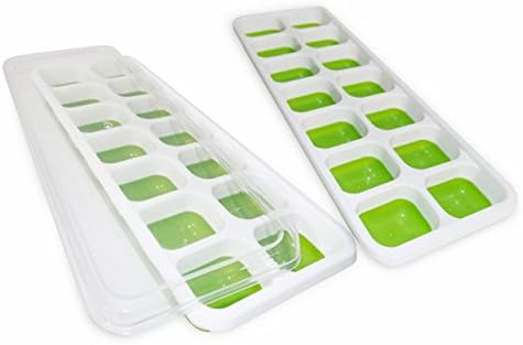 Ice Cube Trays Freezer Silicone Spill Resistant Maker Mold Set of 2 With Lids Great For Yogurt Snacks