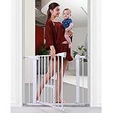 Cumbor 37.8." Auto Close Safety Baby Gate, Extra Tall Durable Dog Gate with Door, Easy Walk-Thru Child Gate for The House, Stairs, Doorways & Hallways. Includes 4 Wall Cups & (2) 2.75- Inch Extension
