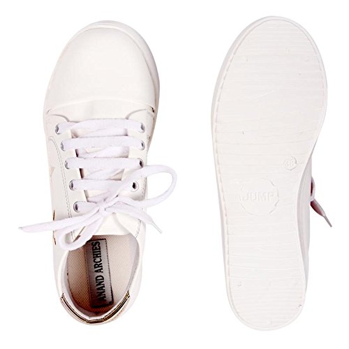 anand archies artificial leather white-gold casual shoes for girl's & women's (aa-340-p)