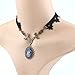 Yazilind Lolita Goth Bow Floral Black Lace Handmade Necklace 17in
