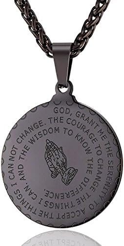 RONLLNA Bible Verse Prayer Necklace Free Chain Christian Jewelry Stainless Steel Praying Hands Coin Medal Pendant