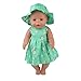 Dovewill 2pcs Fancy Clothes Outfit for 18inch American Girl My Life Zapf Baby Born Dolls Floral Dress Hat Set Green