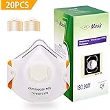 Dust mask N95 respirator face mask disposable (20 Pack) with breathing valve for cleaning and handling of particulate matter such as minerals and flour Construction, Home, DIY Projects(White)