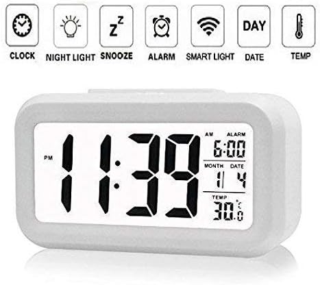 GADGETRONICS Smart Digital Alarm Clock for Bedroom with Automatic Sensor Backlight,Date & Temperature (Black Or White)