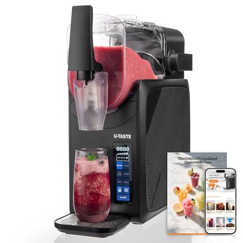 U-Taste Frozen Drink Slushie Machine: 88 oz Rapid-Cool Margarita Slushy Maker, 12-Hours Runnig, Self-Cleaning, 5 Preset Programs: Slushie, Frappe, Milk Shake, Cocktail, Wine-Mold for Home Party -Black