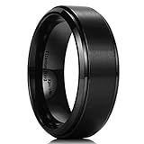 King Will Men 8mm Matte Brushed Black Titanium Wedding Ring stepped Beveled edge Comfort Fit Wedding Band