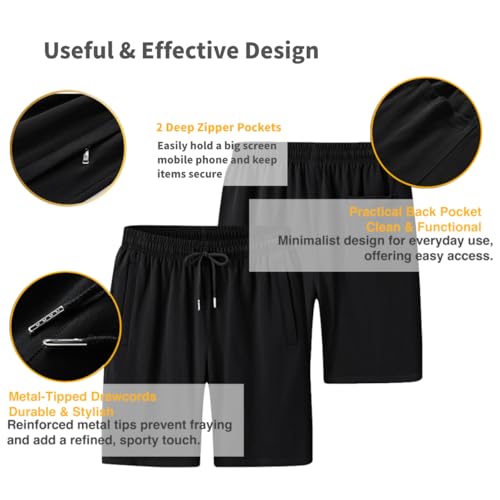 D-Sport Men's Cotton Short Pants - Drawstring Sport Shorts for Men - Casual Shorts Gym Sweatpants with Elastic Waist and Two Deep Zipper Pockets