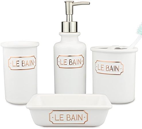 Seafulee Morden Matt White Ceramic Bathroom Accessory Set, 4 Piece Bathroom Accessories Set Include Soap Dispenser, Toothbrush Holder, Tumbler And Soap Dish