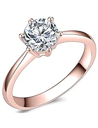Jude Jewelers - Anillo de compromiso solitario de acero inoxidable clásico de 1,0 quilates