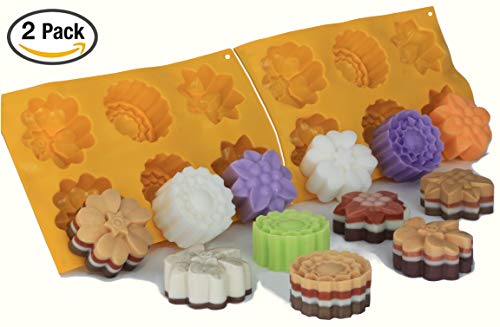 Pack of 2 Molds: Flowers Silicone Molds for Baking, Crafts, Soap & Candle Making
